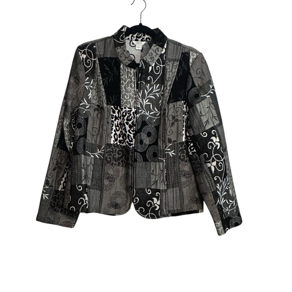 Christopher & Banks Women Size M Jacket Black Gray White Texture Quilted Design